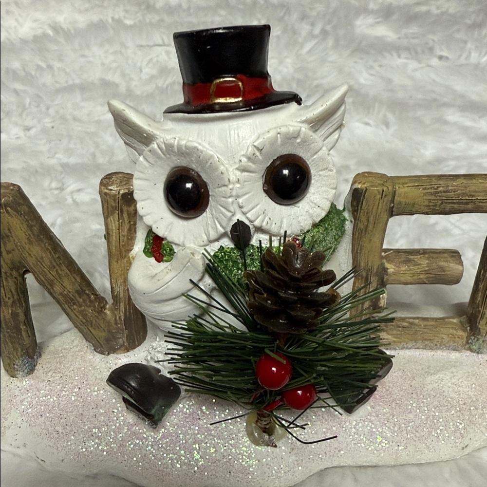 White and Brown Holiday Owl Figurine - Picture 4 of 4